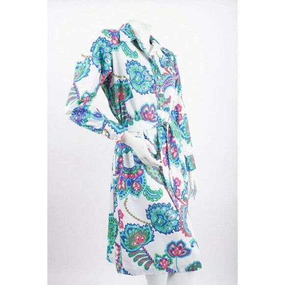 Lanvin Paris 70s Vintage Womans Shirt Dress Shift Size 14 Floral Paisley Belted - Picture 6 of 6